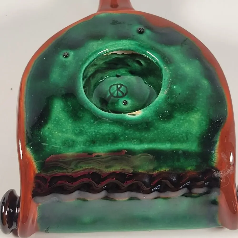 Vintage Green and Brown Spur Ashtray with Handle, Mid-Century Modern Farmhouse